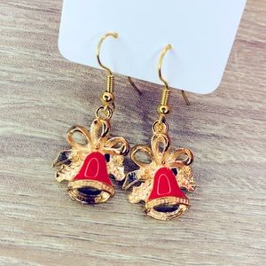 Gold tone red enamel bell Boutique Christmas earrings